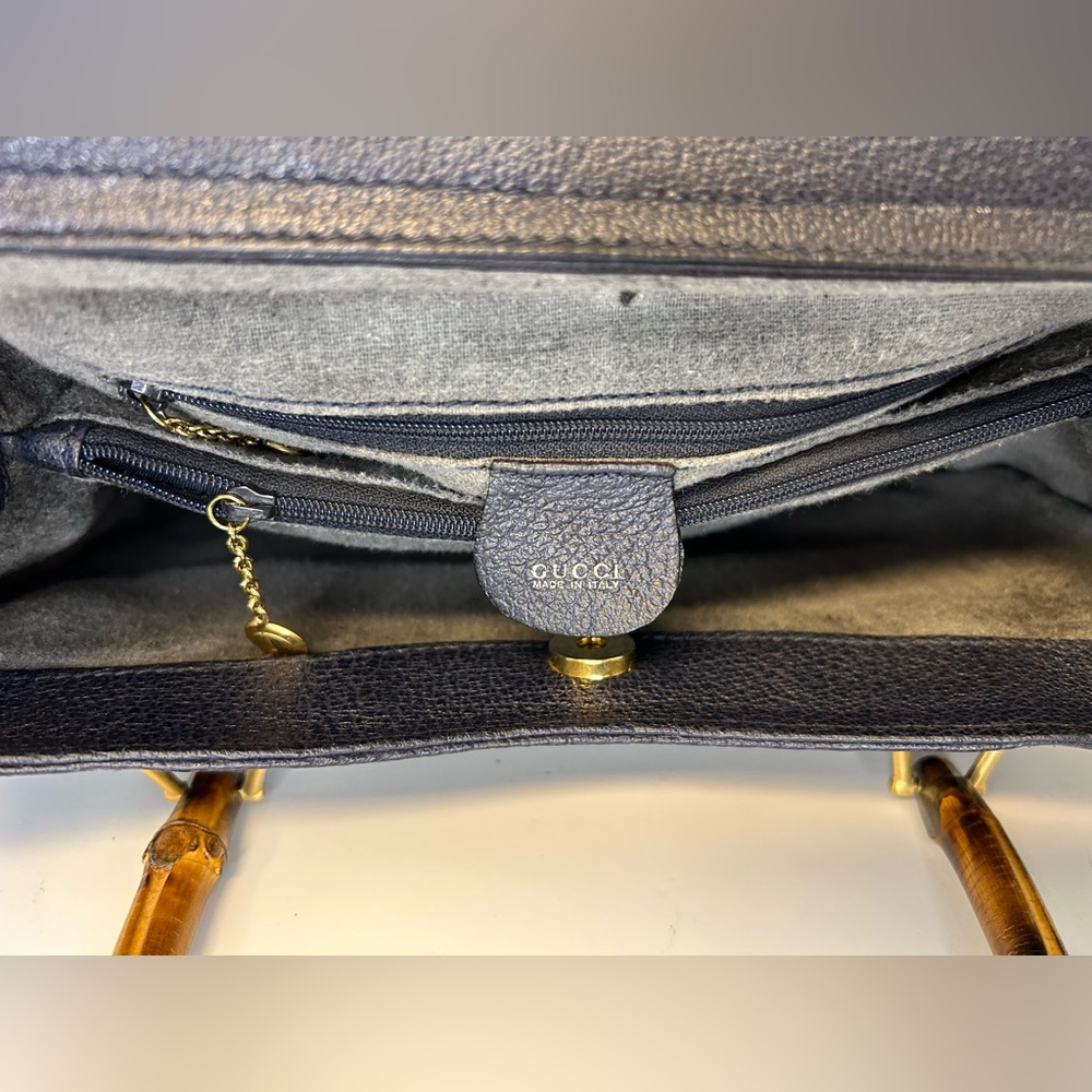 Vintage Gucci Diana bag bamboo handle navy blue leather and suede - Picture 12 of 15